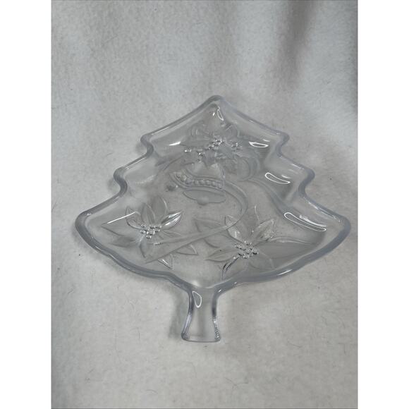 Be Seen Other - Holiday Clear Glass Tree Candy Dish w/ Bell & Flower Design